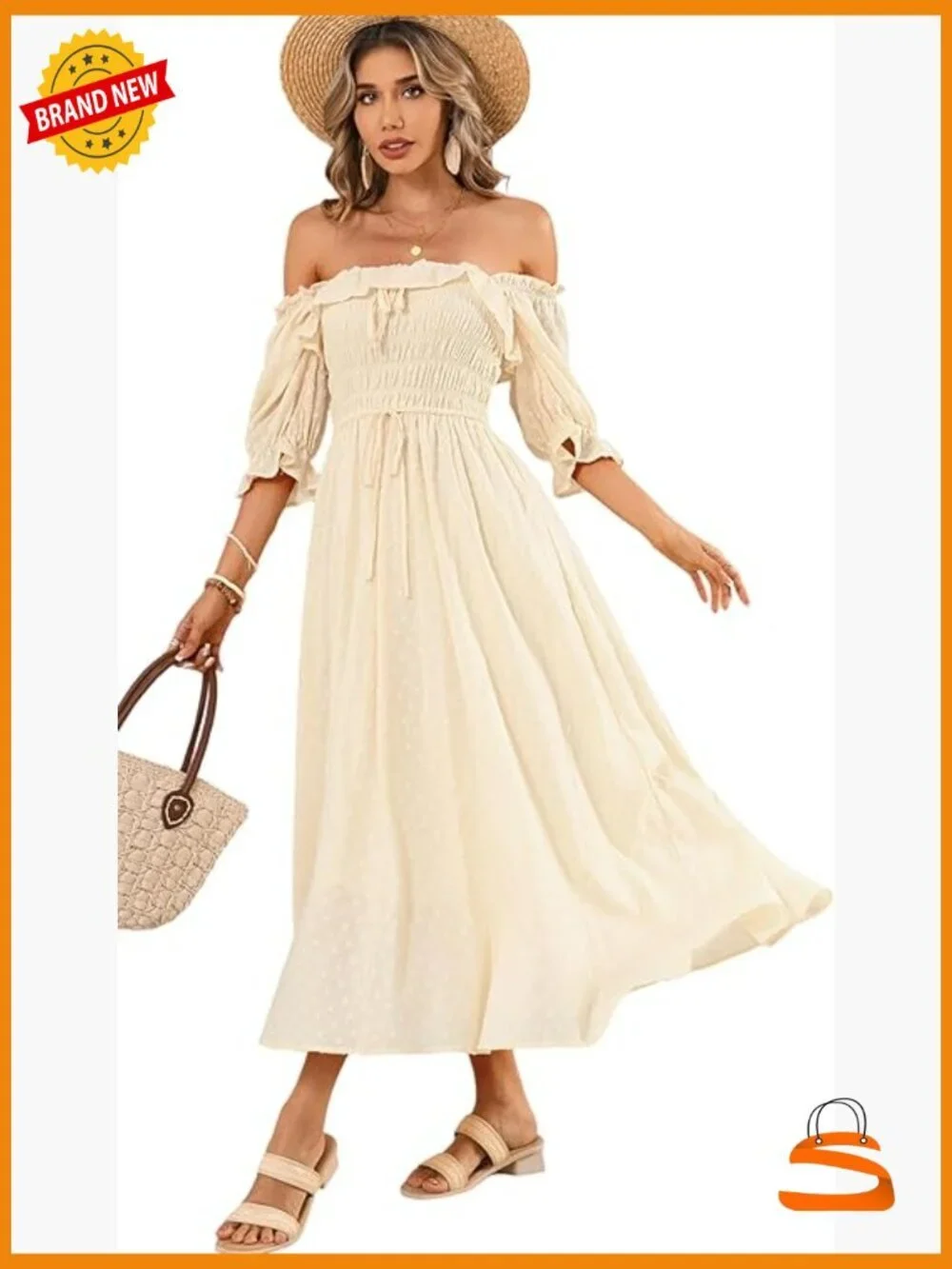 Women Summer Cotton Ruffle Vintage Backless A-Line Flowy Midi Dress